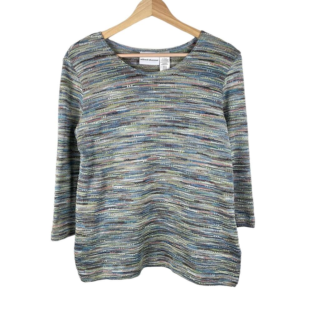 Vintage Alfred Dunner Blue Multicolor Knit Sweater 3/4 Sleeves Mermaid Size S